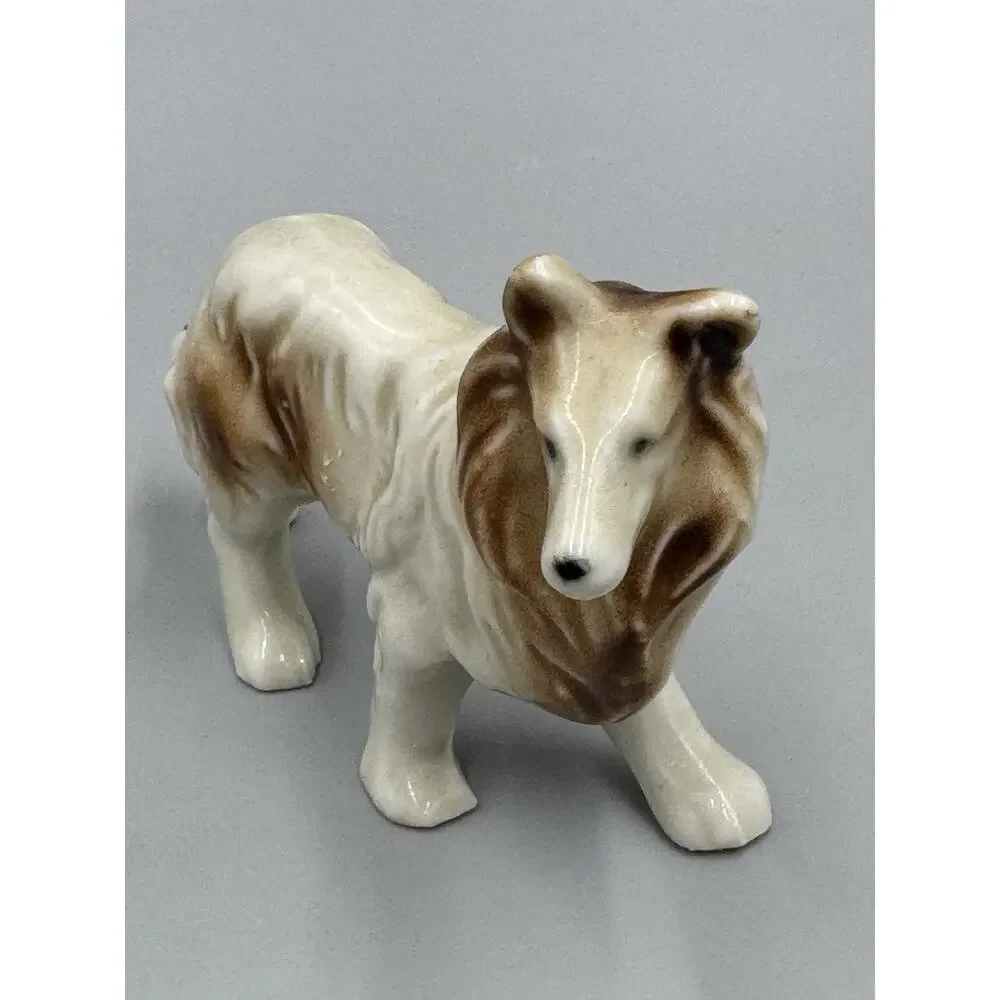 Vintage Porcelain Collie Figurine Glossy Brown Dog 3.5” Long